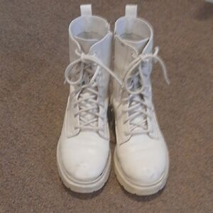 White Lace-Up Boots
